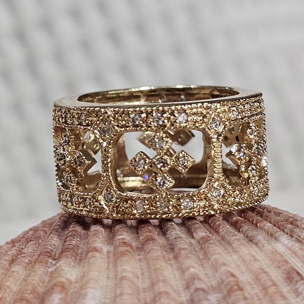 925 Gold Vermeil and Crystal Band Ring - Picture 9 of 16